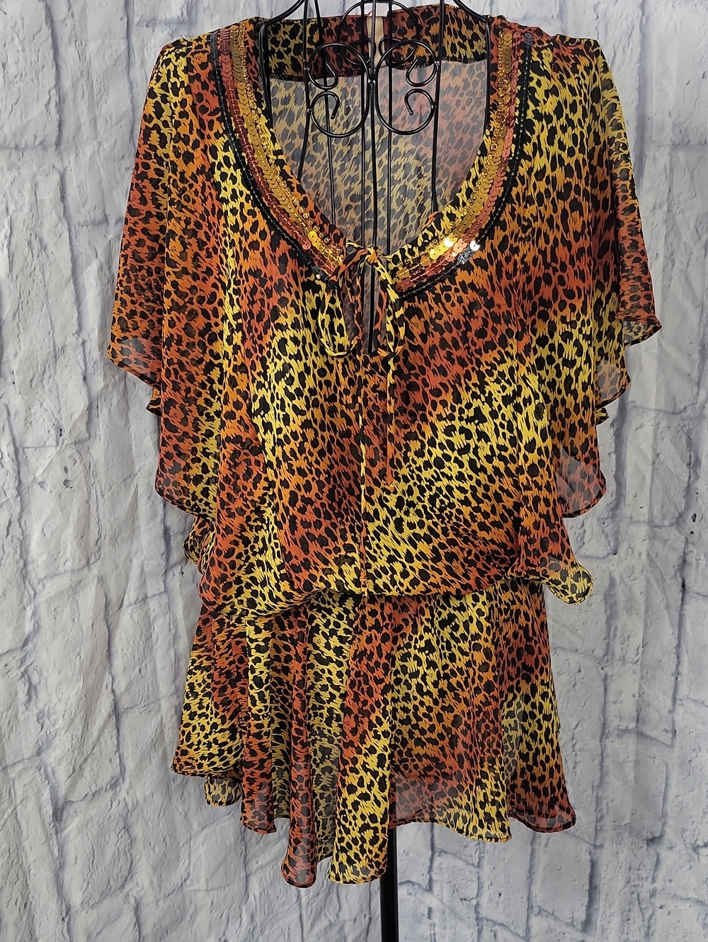 Victoria Secret Sheer Leopard Print Sequin Beach Cover Up Oversized XS/S